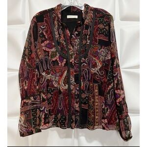 Coldwater Creek Womens Sz S 6-8 Paisley Print Chiffon Button Up Front Blouse Top